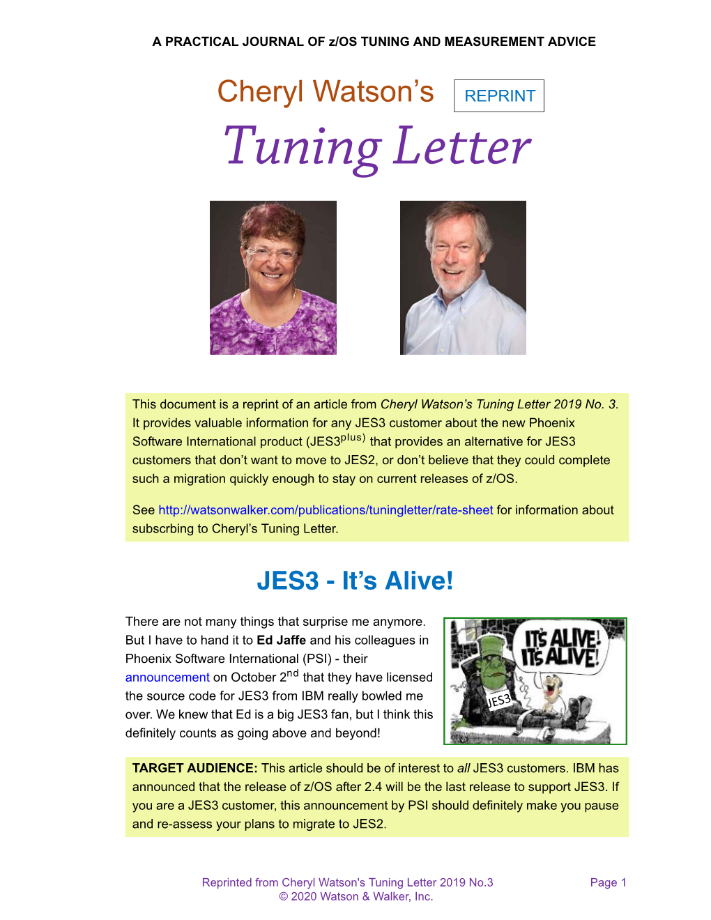 Cheryl Watson's Tuning Letter 2019 No.3 Page 1 © 2020 Watson & Walker, Inc