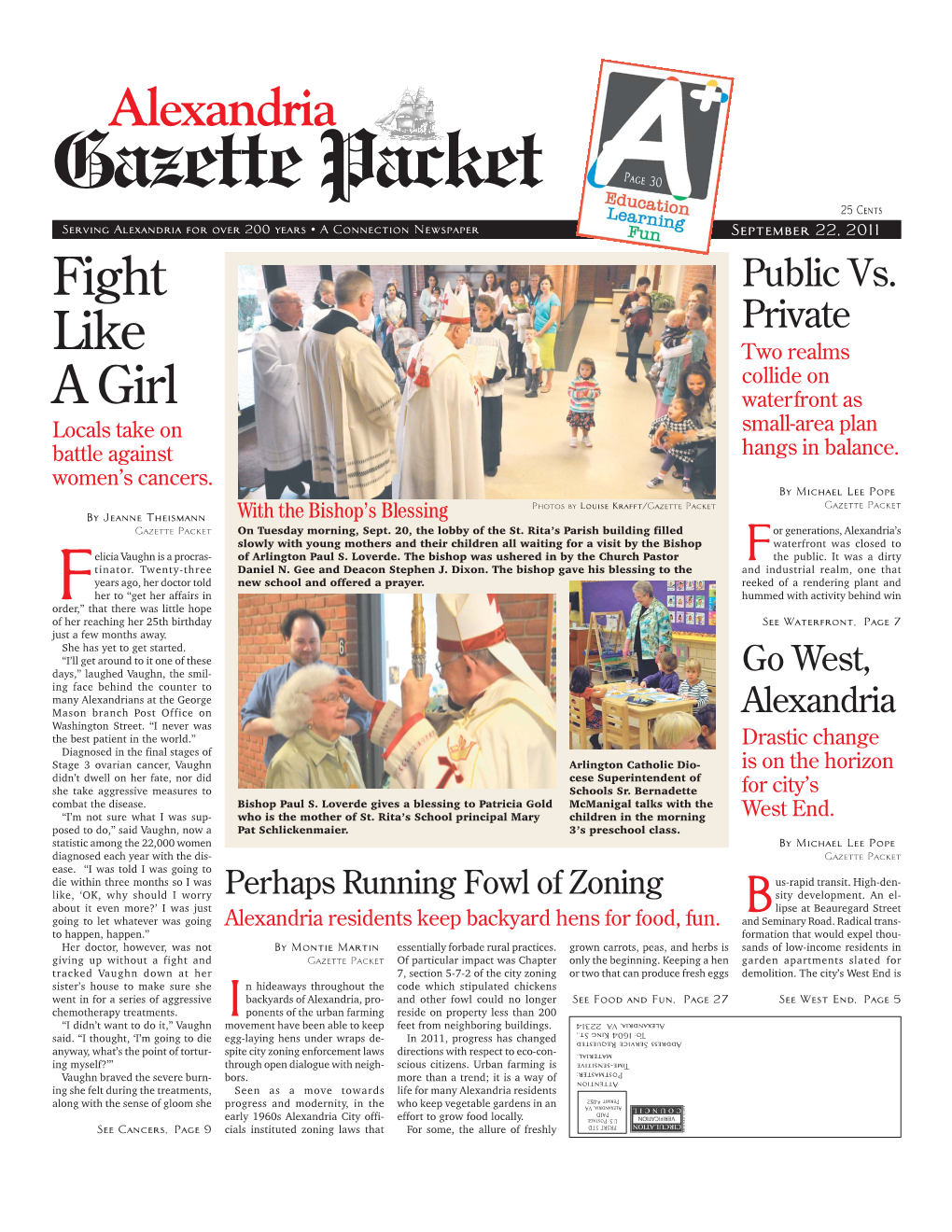 Alexandria Gazette Packet Page 30 25 Cents Serving Alexandria for Over 200 Years • a Connection Newspaper September 22, 2011 Fight Public Vs