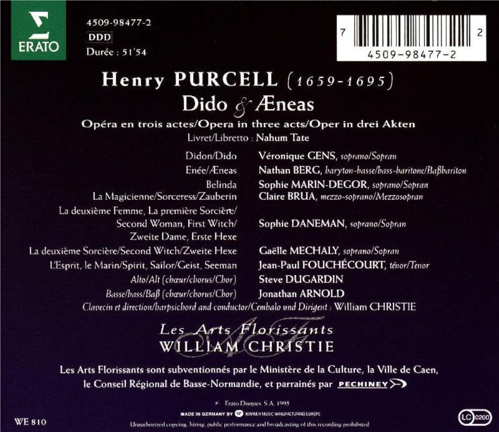 Henry PURCELL Dido Fjveneas