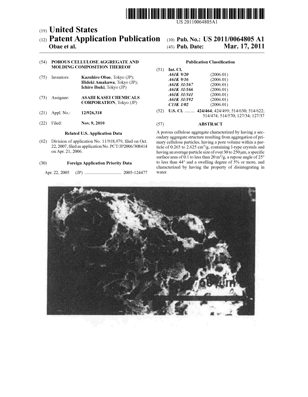 (12) Patent Application Publication (10) Pub. No.: US 2011/0064805 A1 Obae Et Al