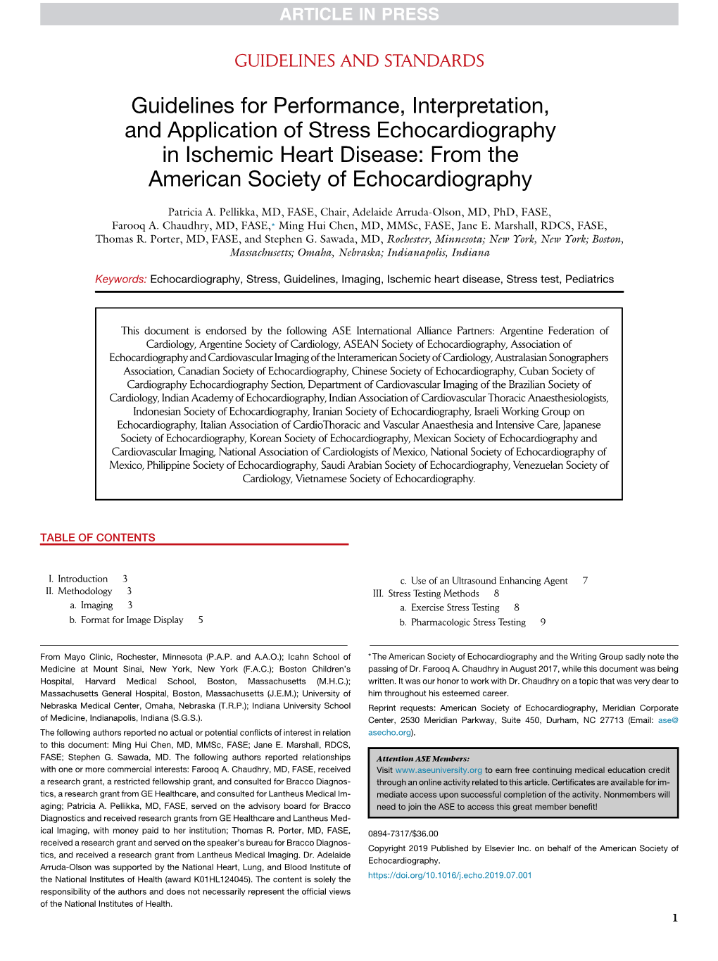 Guidelines for Performance, Interpretation, and Application of Stress Echocardiography in Ischemic Heart Disease: from the American Society of Echocardiography