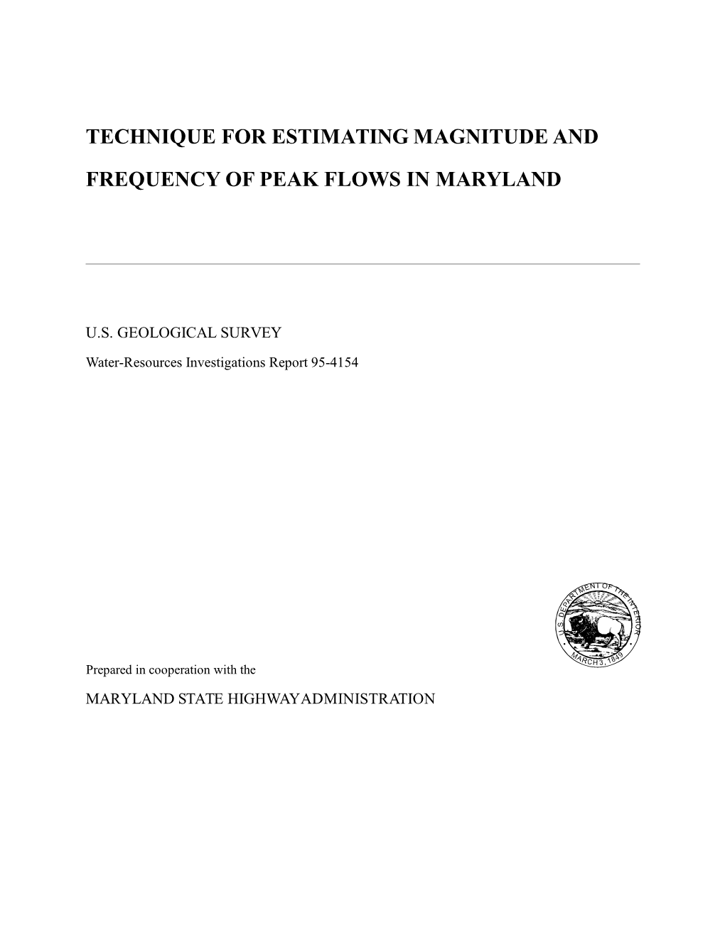 Technique for Estimating Magnitude and Frequency of Peak Flows in Maryland