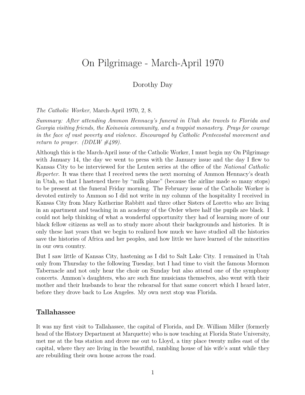 On Pilgrimage - March-April 1970