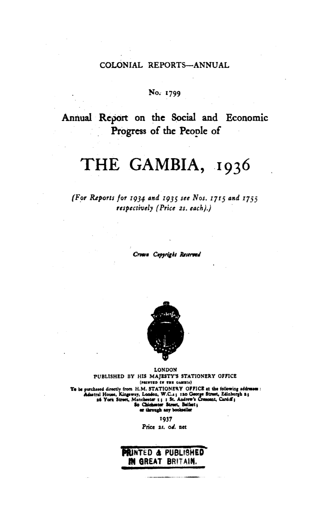 Annual Report of the Colonies. Gambia 1936