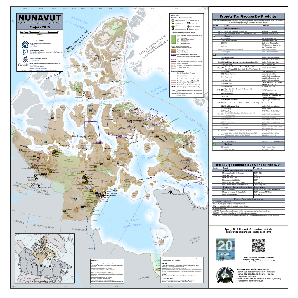 NUNAVUT OCÉAN ARCTIQUE Note: Les Numéros Et Noms De Projets En Gras Désignent Les Projets D'envergure Ou En Cours