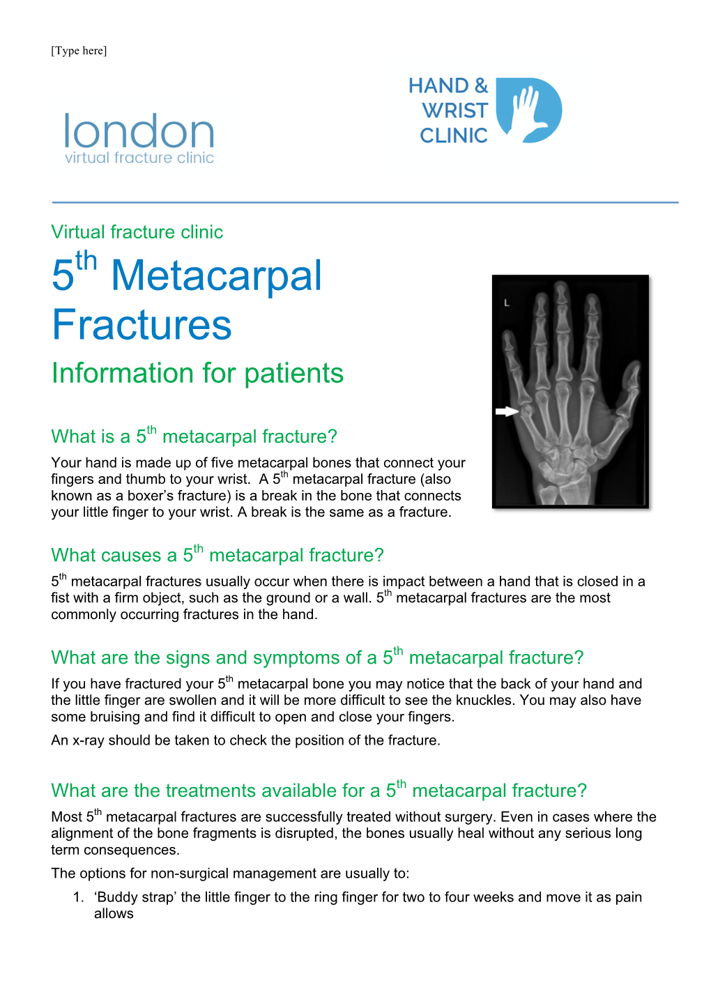 5Th Metacarpal Fractures Information for Patients
