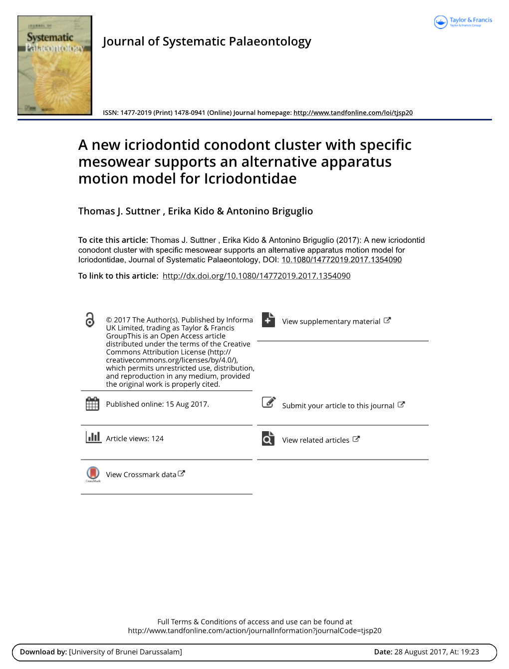 A New Icriodontid Conodont Cluster with Specific Mesowear Supports an Alternative Apparatus Motion Model for Icriodontidae