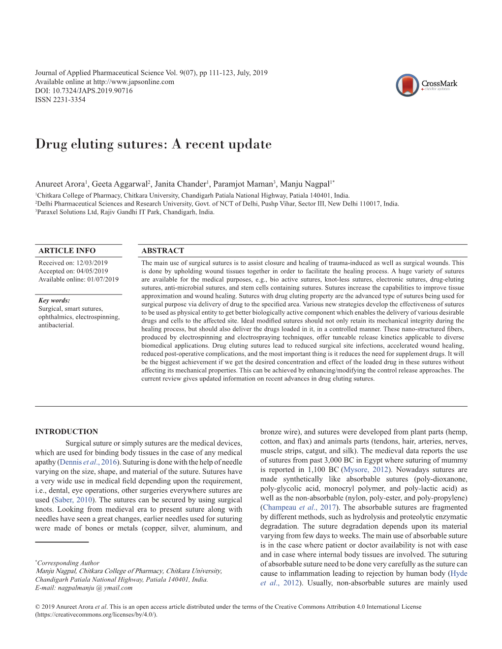 Drug Eluting Sutures: a Recent Update