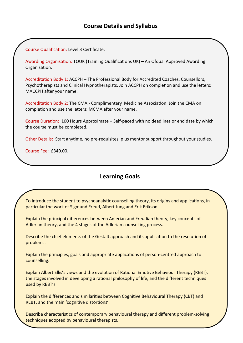 Course Details and Syllabus Learning Goals