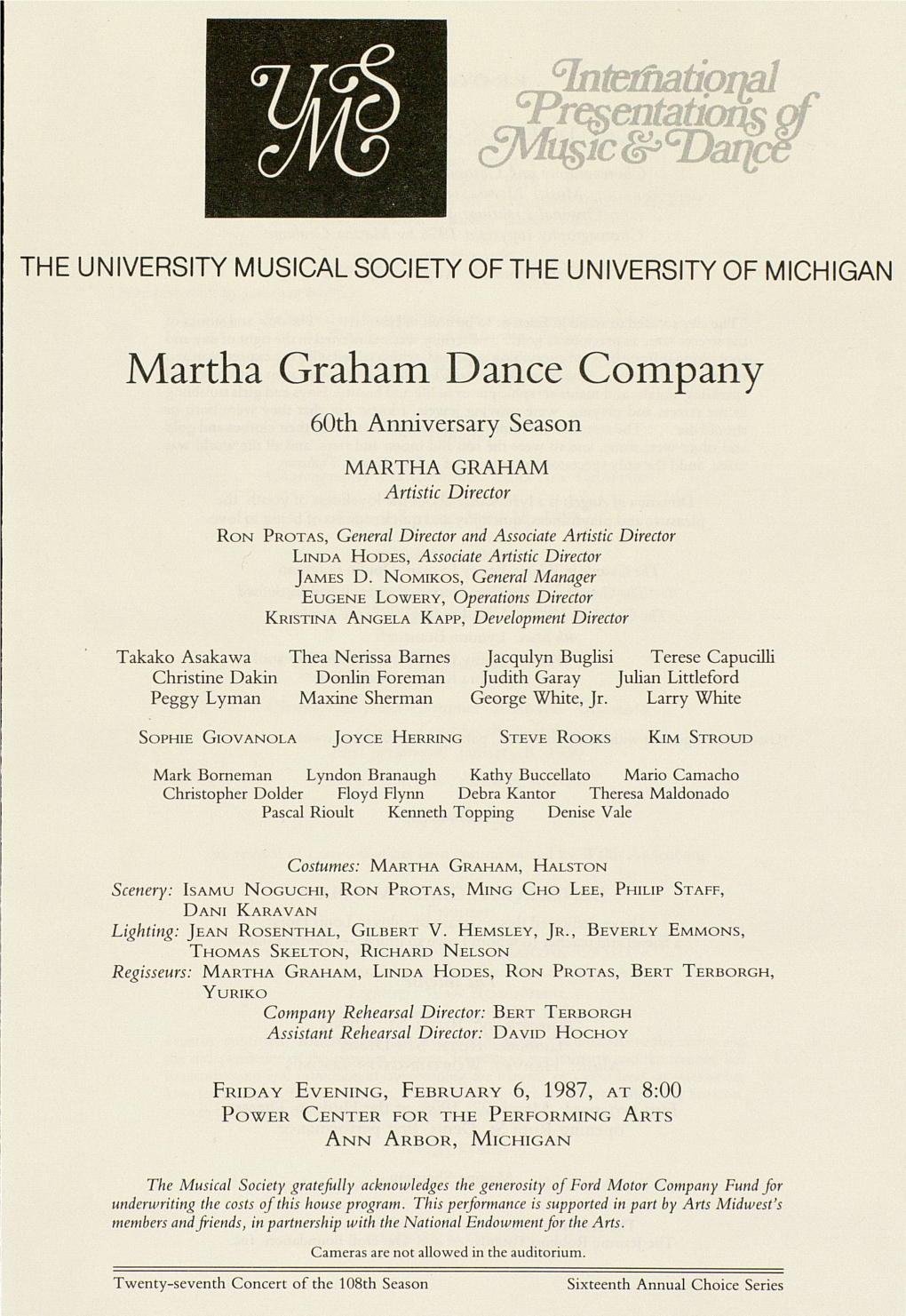 Martha Graham Dance Company 60Th Anniversary Season MARTHA GRAHAM Artistic Director