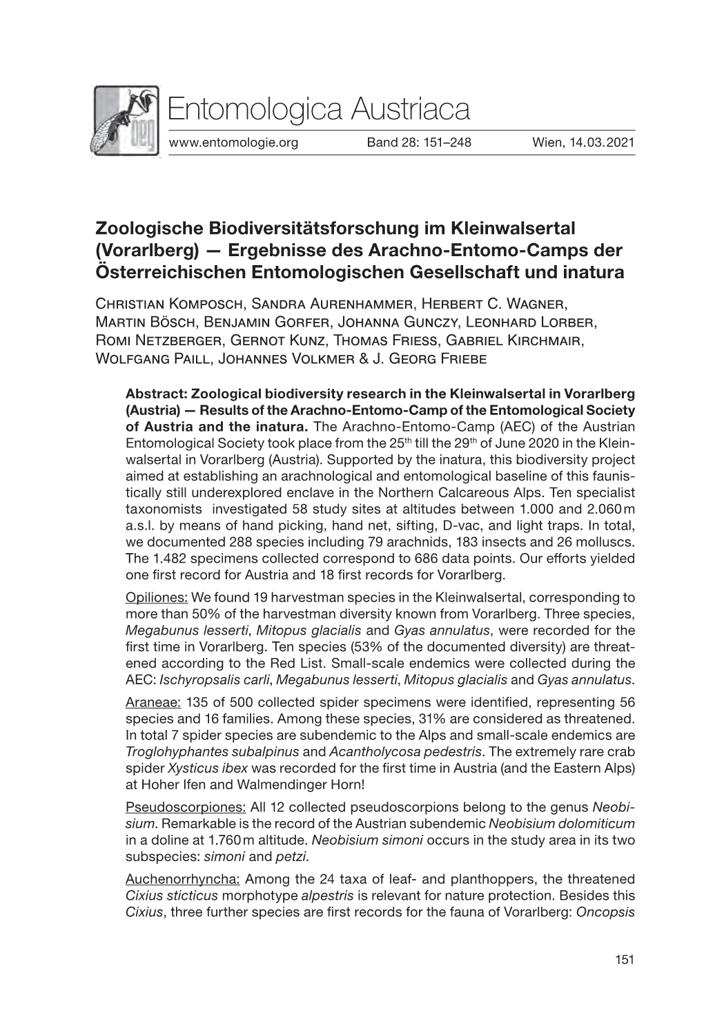 Entomologica Austriaca Band 28: 151–248 Wien, 14.03.2021