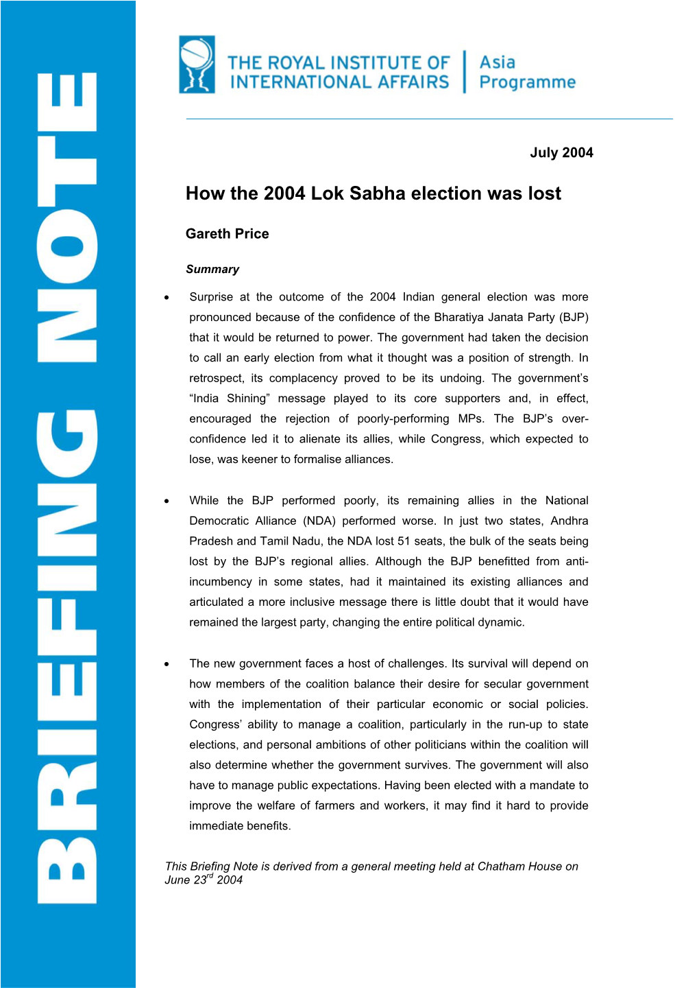 How the 2004 Lok Sabha Election Was Lost