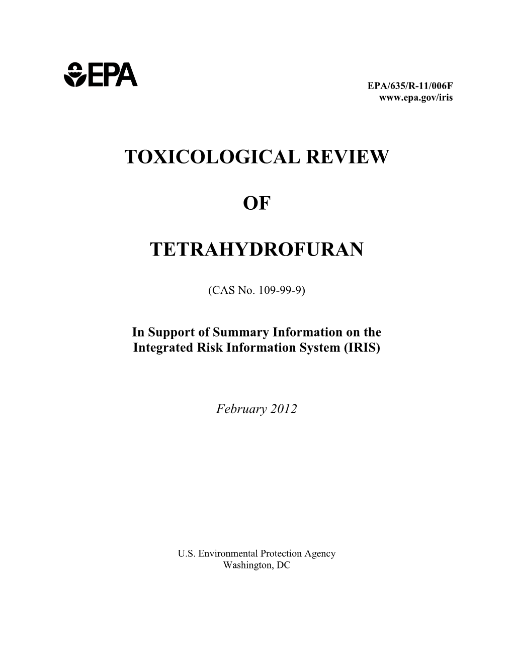 TOXICOLOGICAL REVIEW of TETRAHYDROFURAN (CAS No