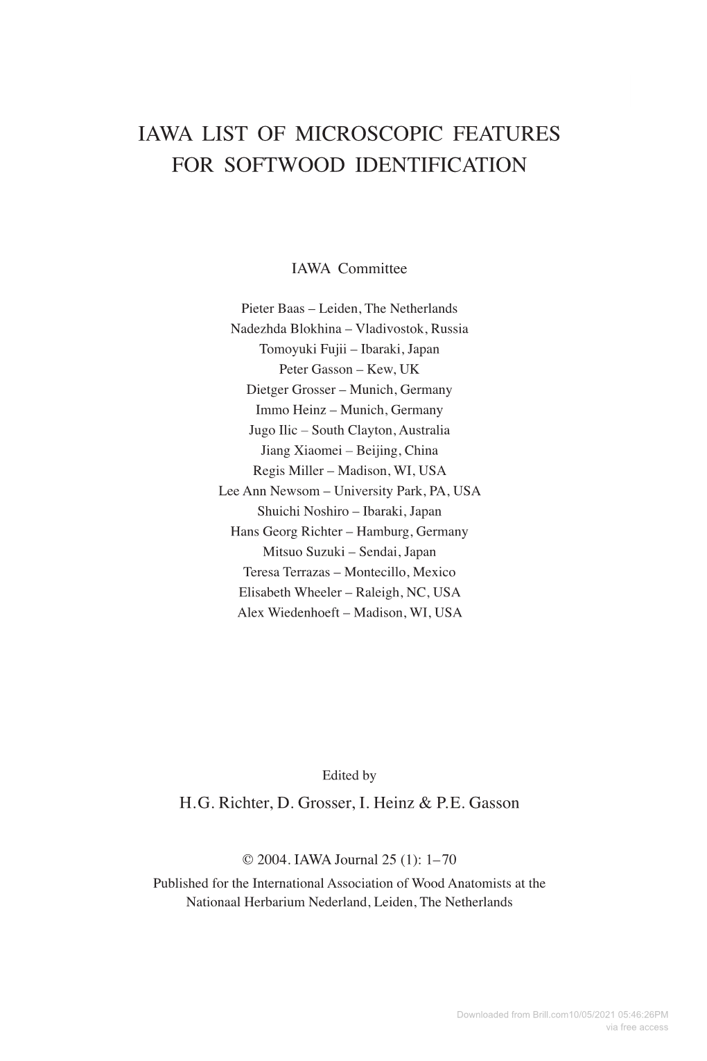 IAWA List of Microscopic Features for Softwood Identification 1