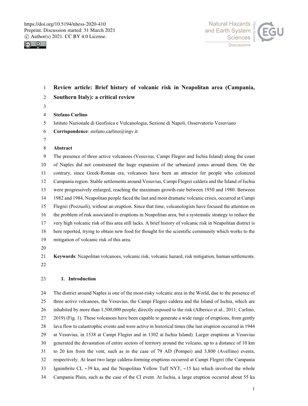 Brief History of Volcanic Risk in Neapolitan Area (Campania