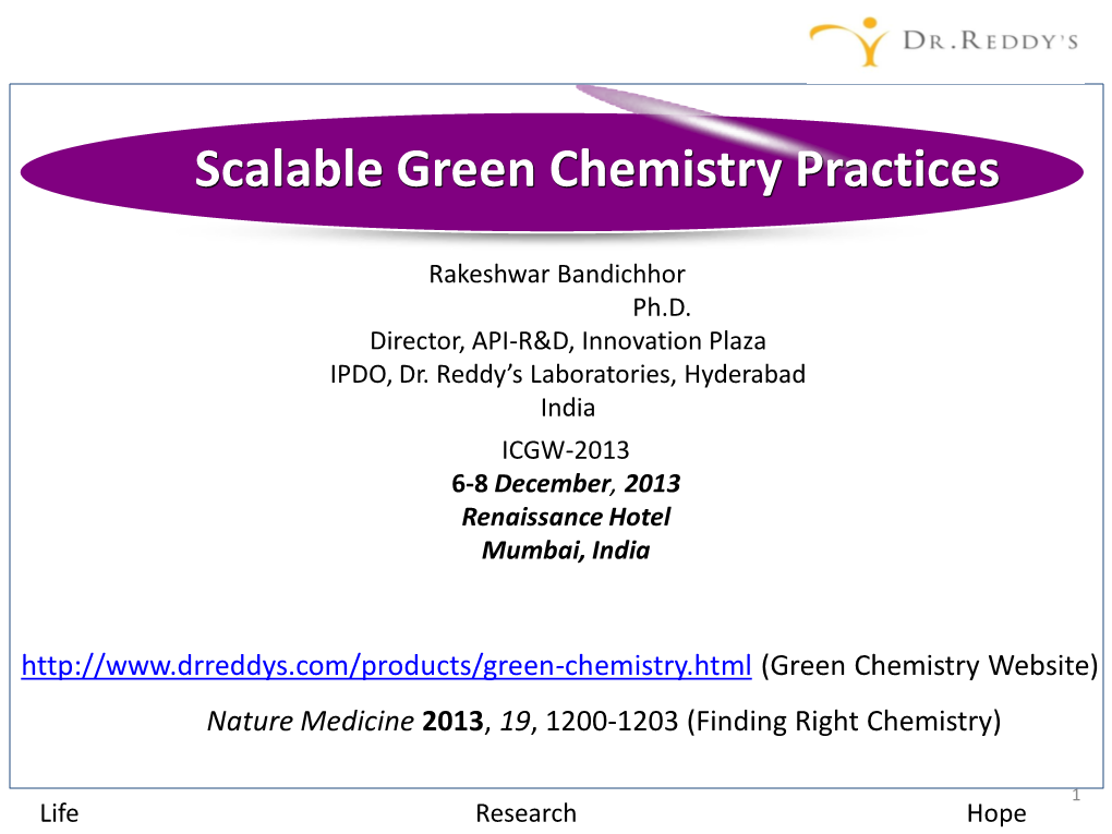 Scalable Green Chemistry Practices