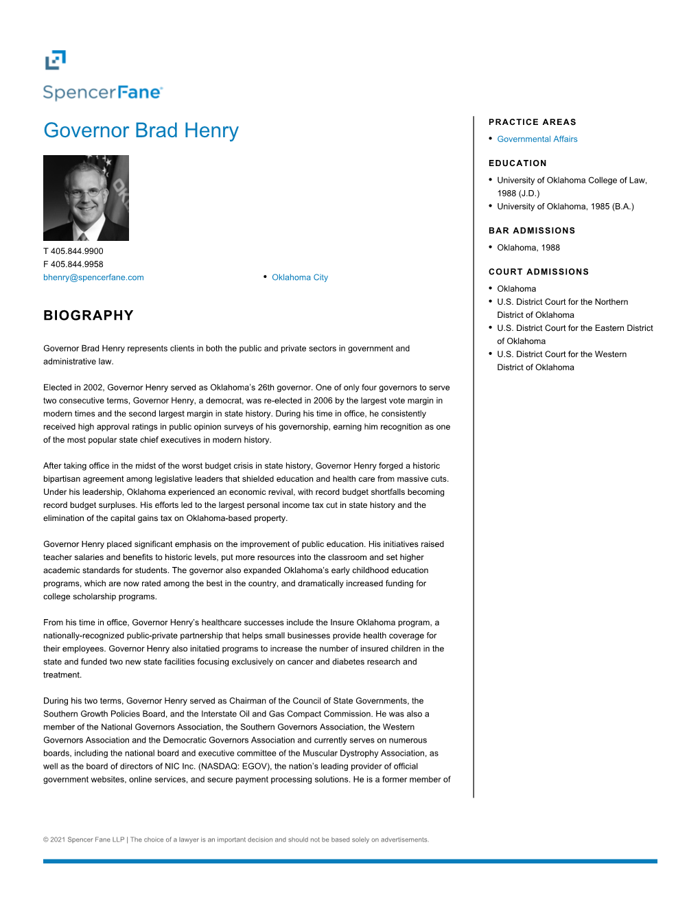 Governor Brad Henry Governmental Affairs