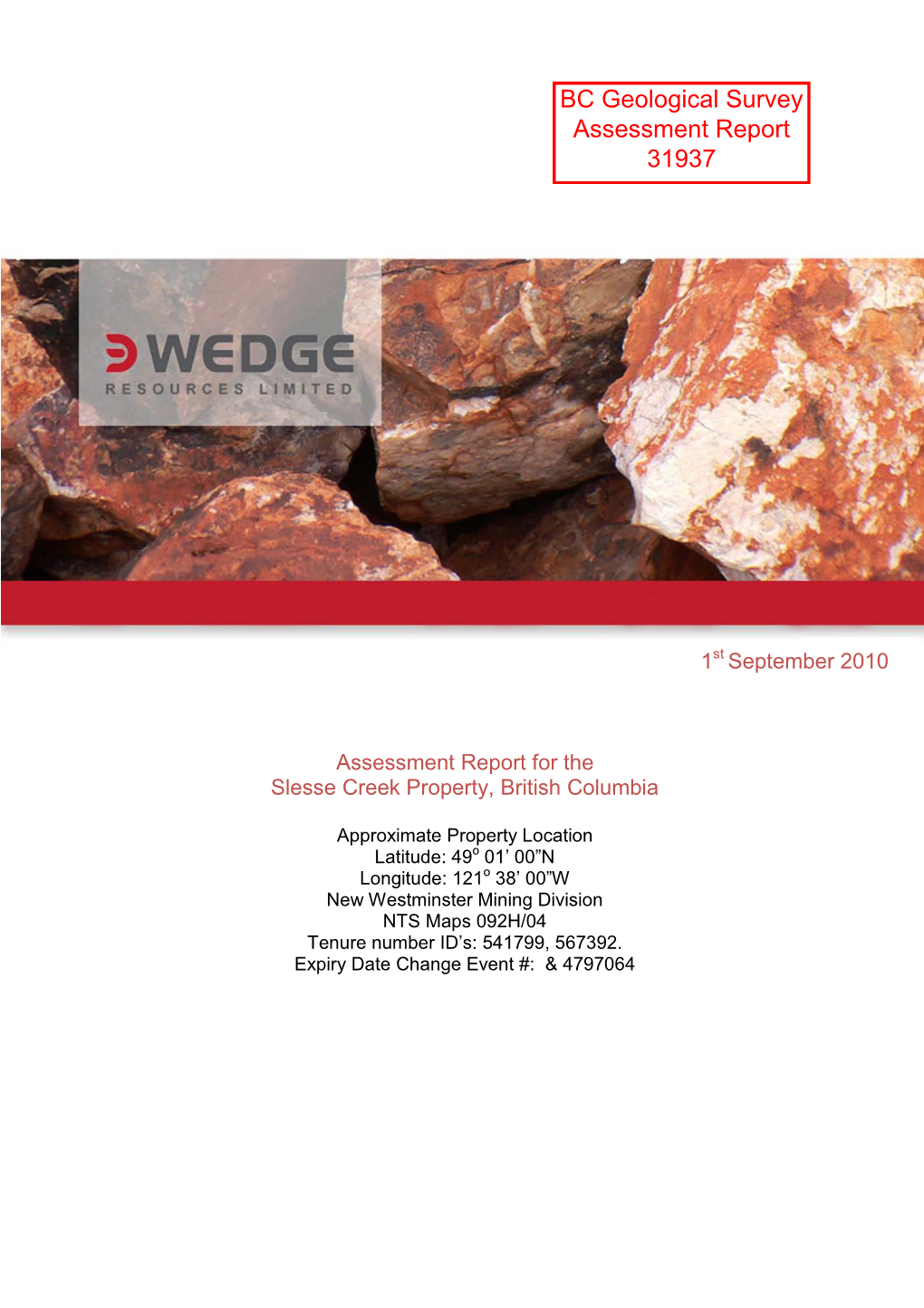 BC Geological Survey Assessment Report 31937