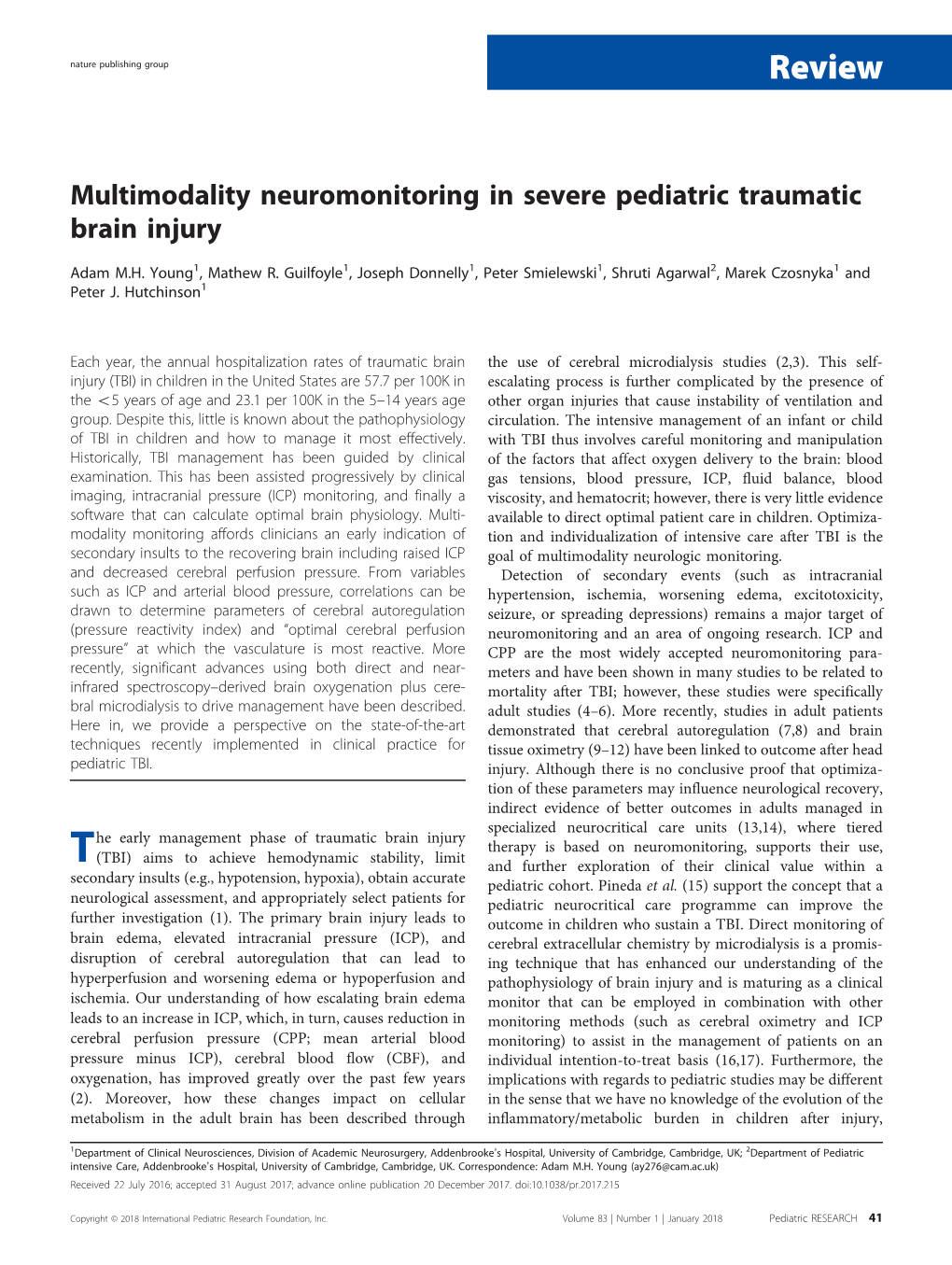 Multimodality Neuromonitoring in Severe Pediatric Traumatic Brain Injury