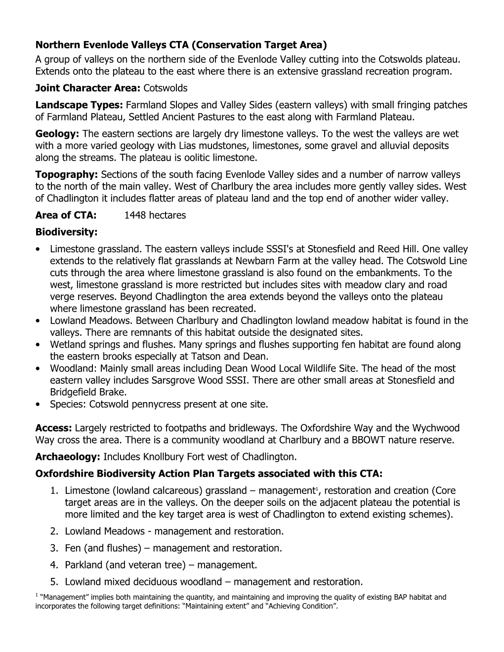 Northern Evenlode Valleys CTA (Conservation Target Area) a Group of Valleys on the Northern Side of the Evenlode Valley Cutting Into the Cotswolds Plateau