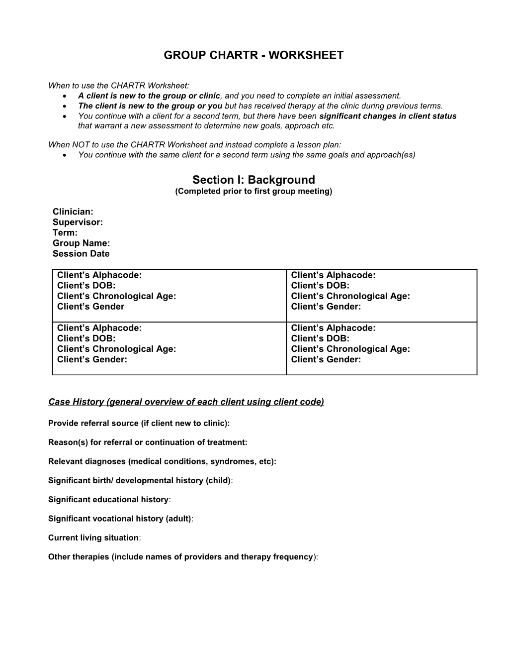 Treatment Planning Worksheet