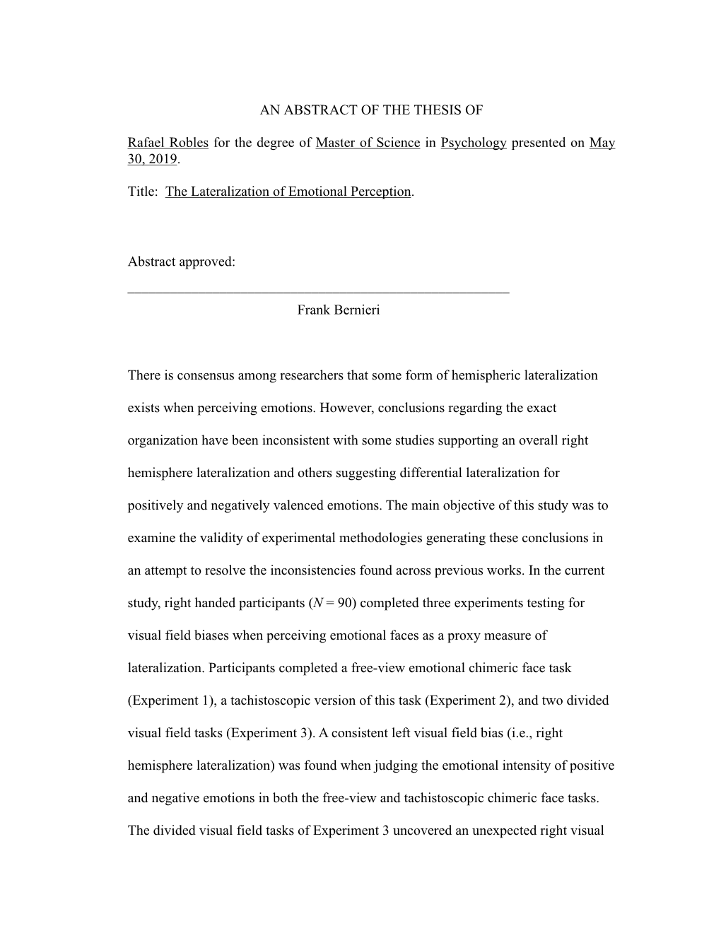 AN ABSTRACT of the THESIS of Rafael Robles for the Degree Of
