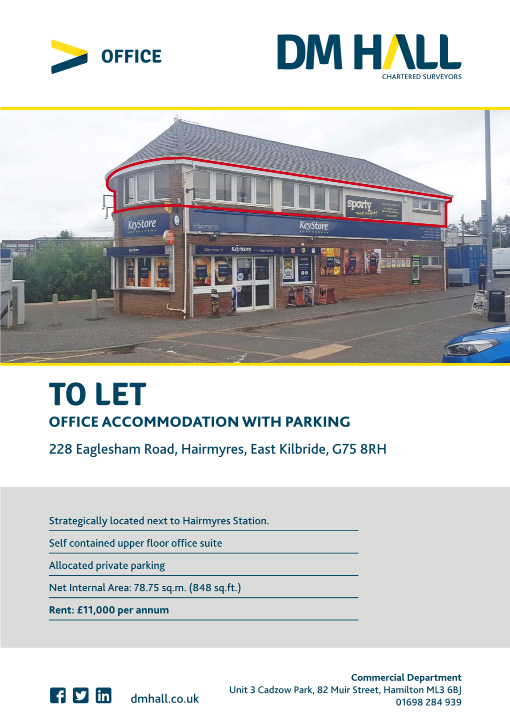 TO LET OFFICE ACCOMMODATION with PARKING 228 Eaglesham Road, Hairmyres, East Kilbride, G75 8RH