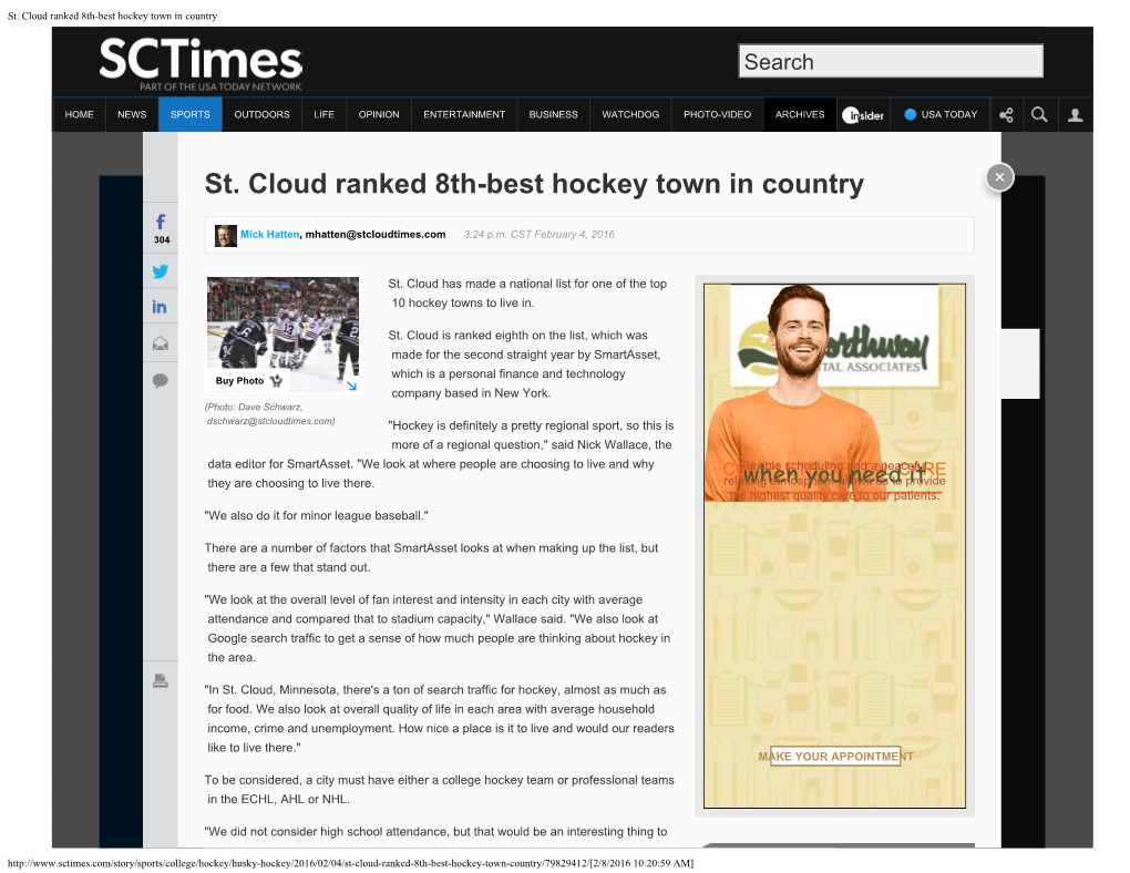 St. Cloud Ranked 8Th-Best Hockey Town in Country