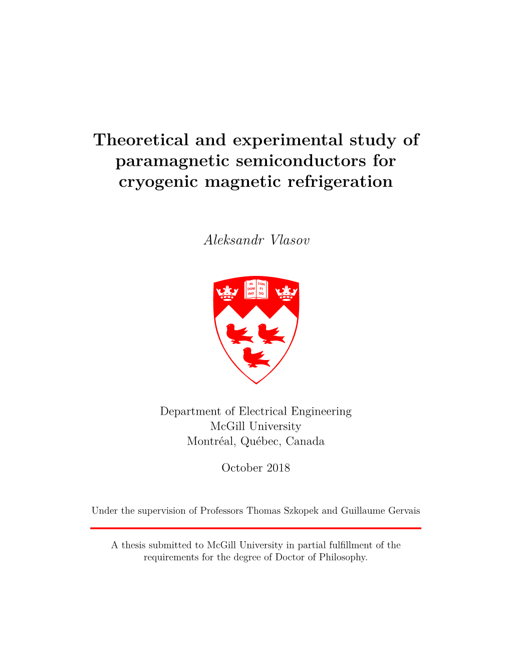 Theoretical and Experimental Study of Paramagnetic Semiconductors for Cryogenic Magnetic Refrigeration