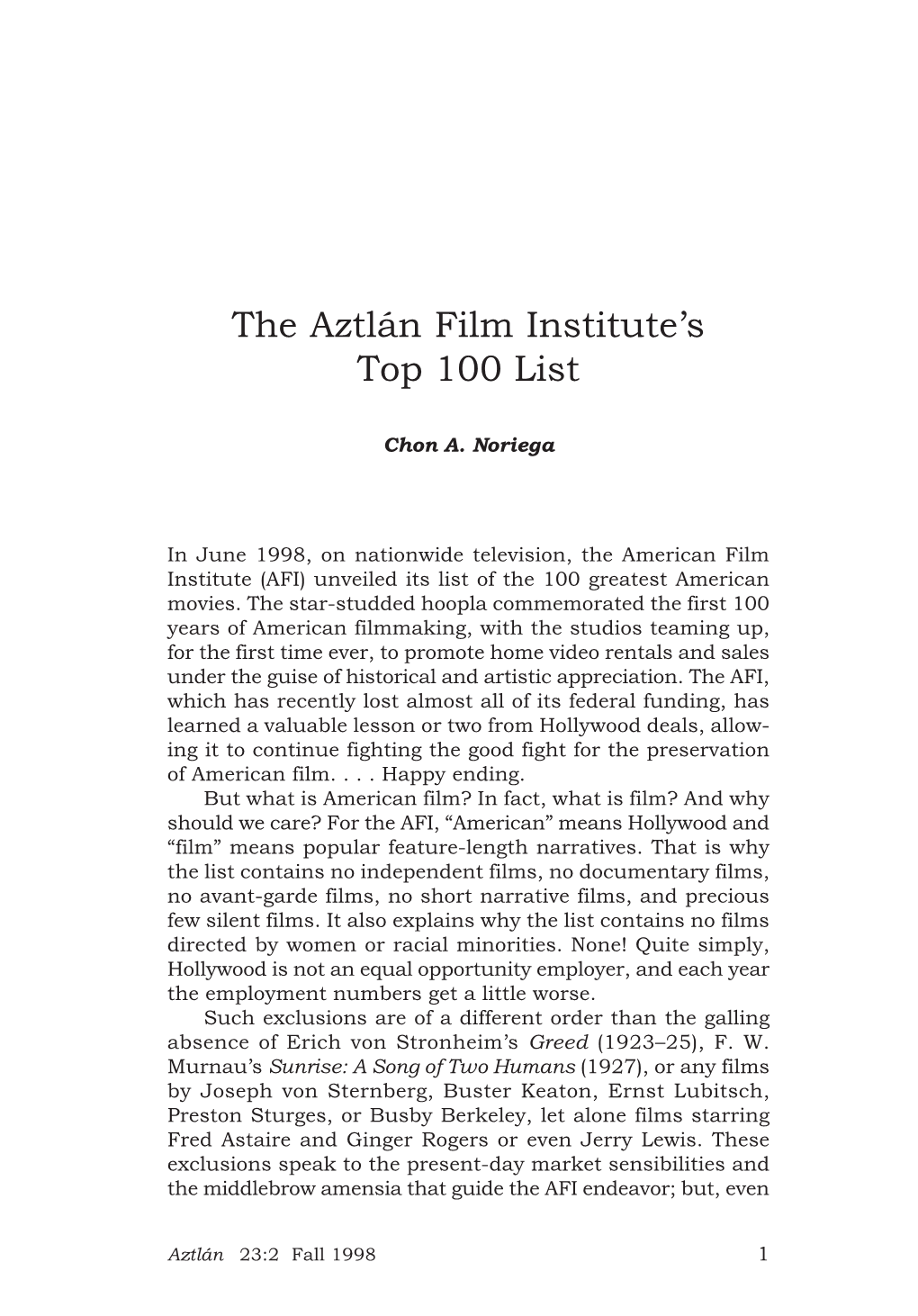 The Aztlán Film Institute's Top 100 List