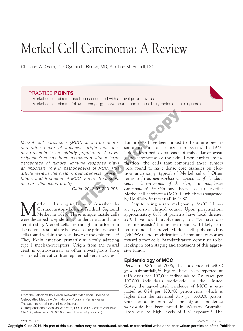 Merkel Cell Carcinoma: a Review