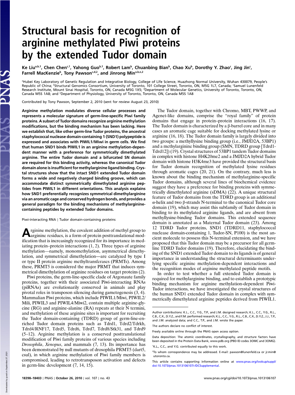 Structural Basis for Recognition of Arginine Methylated Piwi Proteins by the Extended Tudor Domain