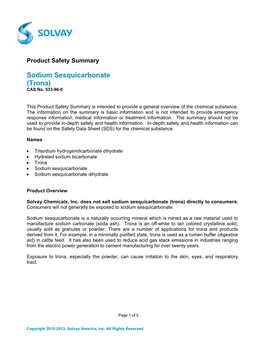 Sodium Sesquicarbonate (Trona) CAS No