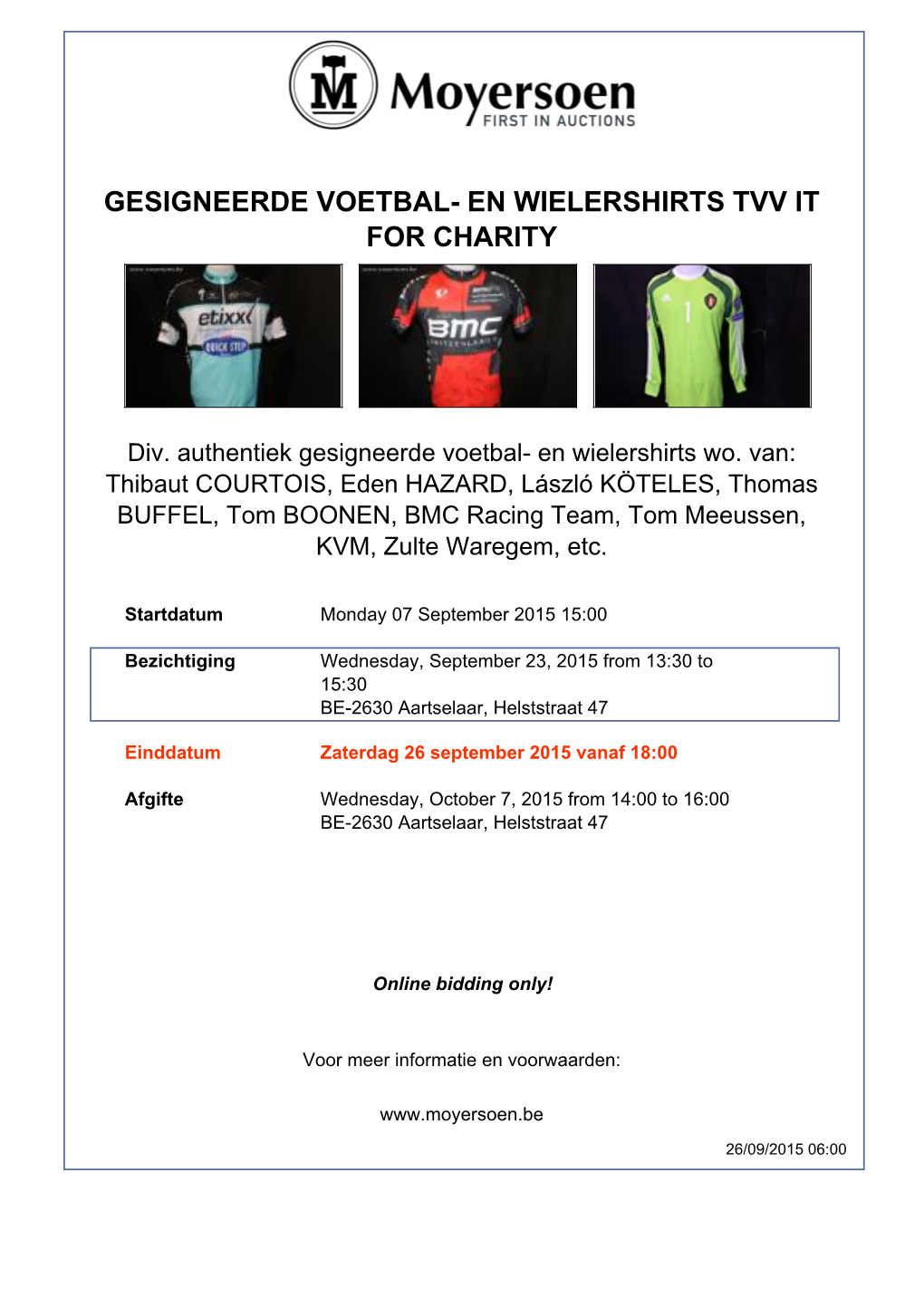 Gesigneerde Voetbal- En Wielershirts Tvv It for Charity