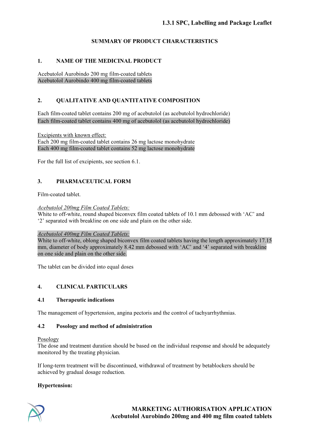 1.3.1 SPC, Labelling and Package Leaflet MARKETING