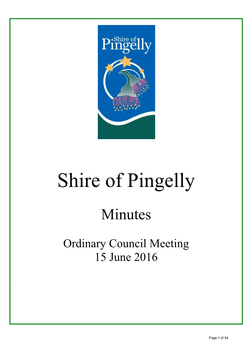 15 June 2016 Minutes from Ordinary Council Meeting