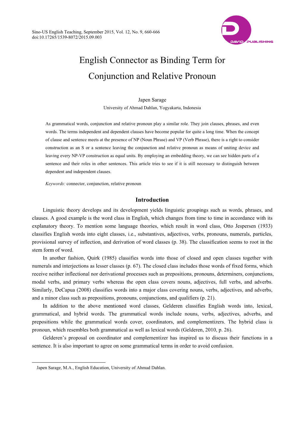 English Connector As Binding Term for Conjunction and Relative Pronoun