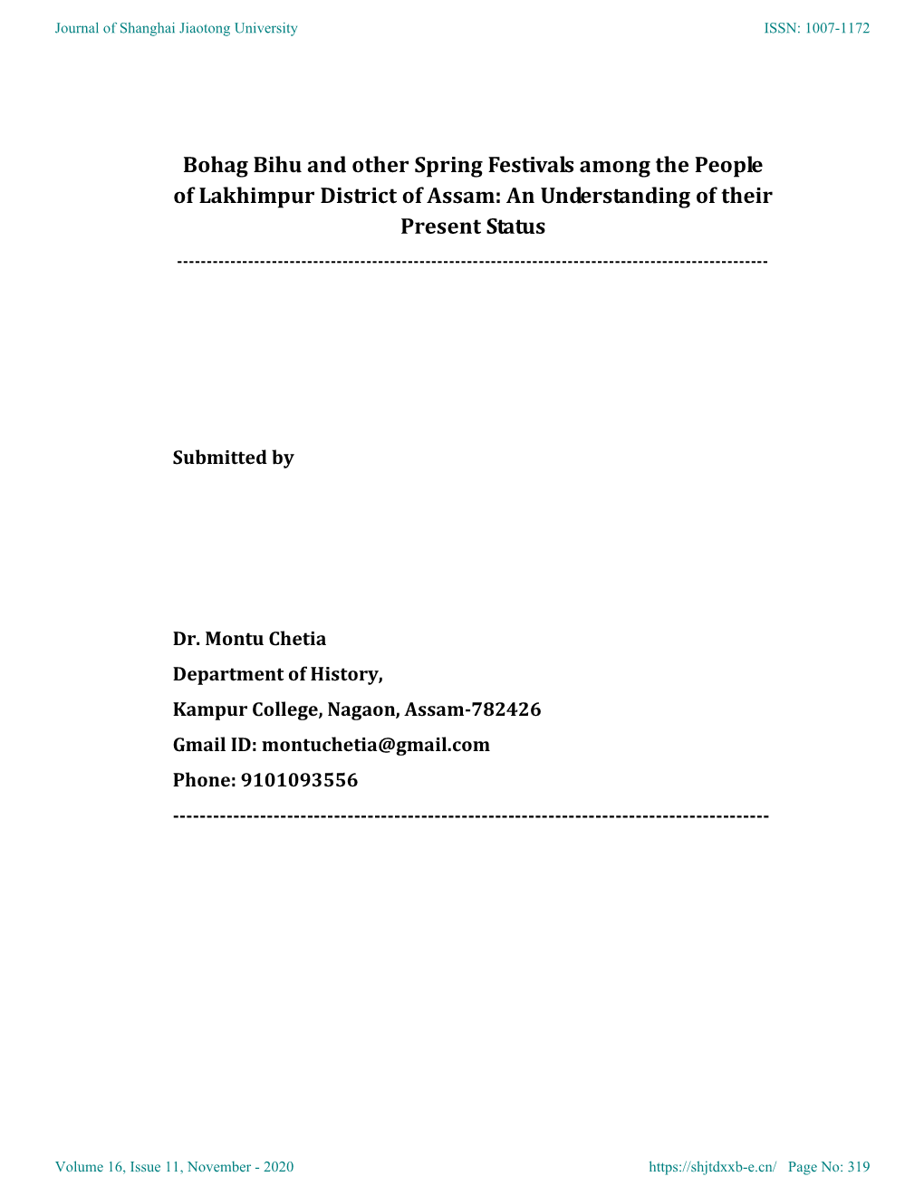 Bohag Bihu and Other Spring Festivals Among the People of Lakhimpur District of Assam: an Understanding of Their Present Status