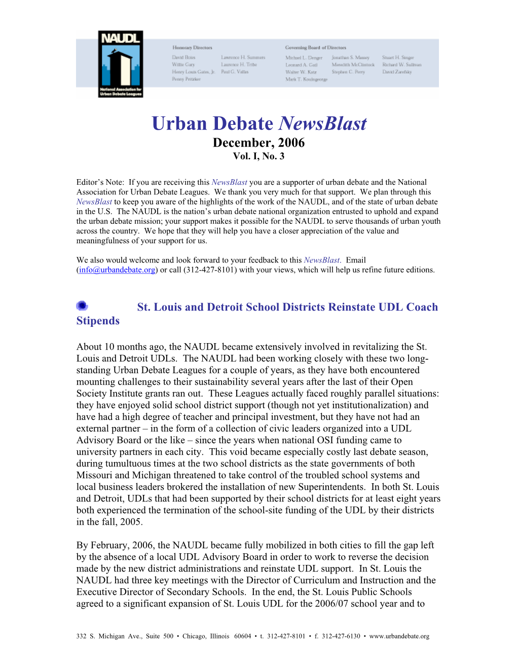 Urban Debate Newsblast December, 2006 Vol