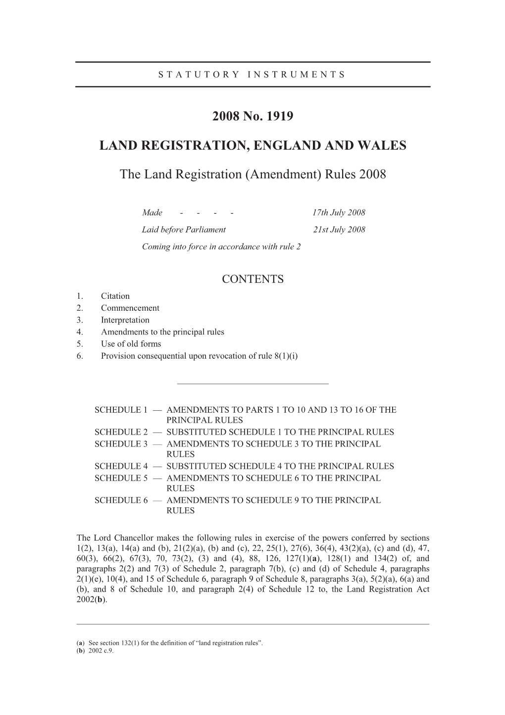 Land Registration (Amendment) Rules 2008