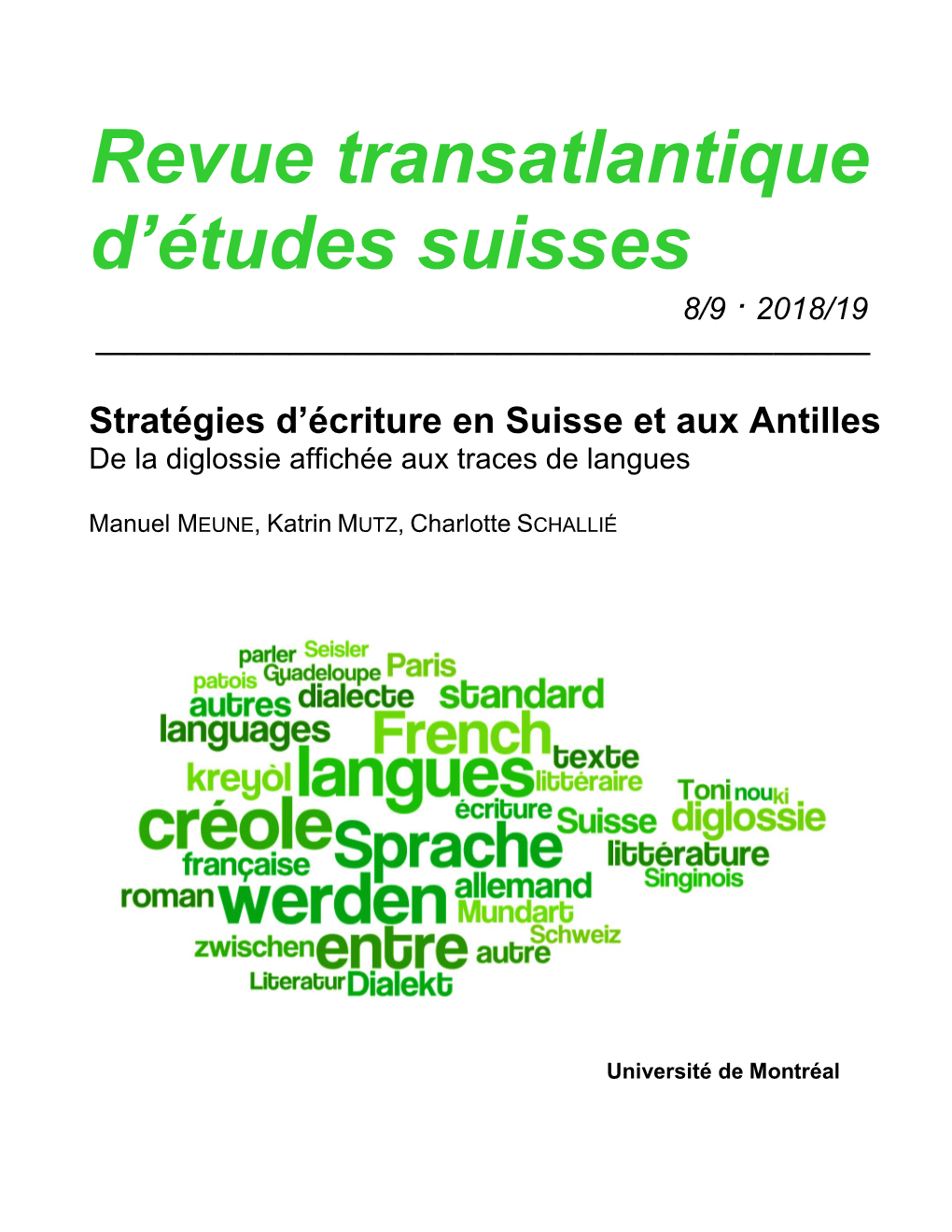 Revue Transatlantique D'études Suisses