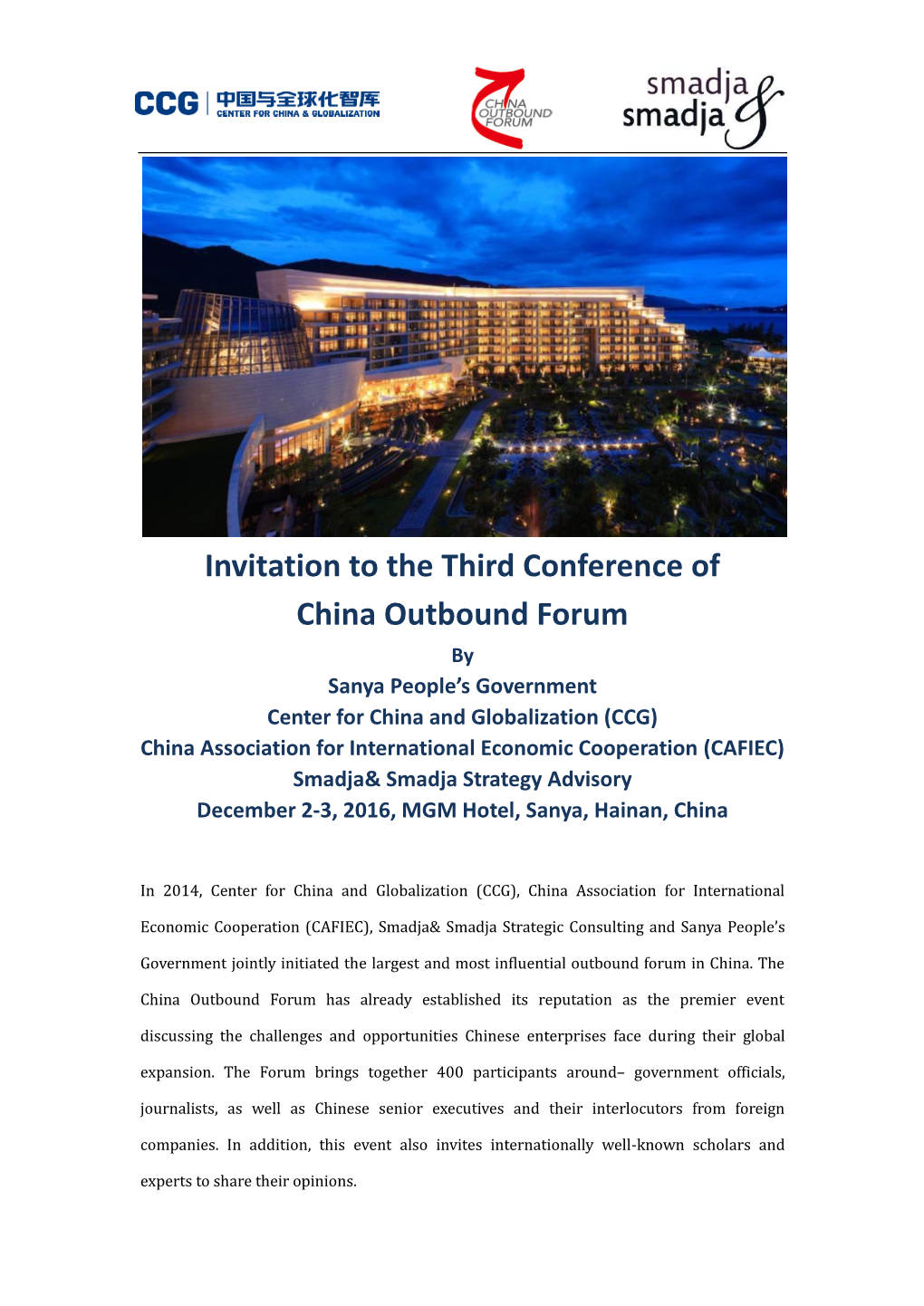 Invitation to the Third Conference of China Outbound Forum