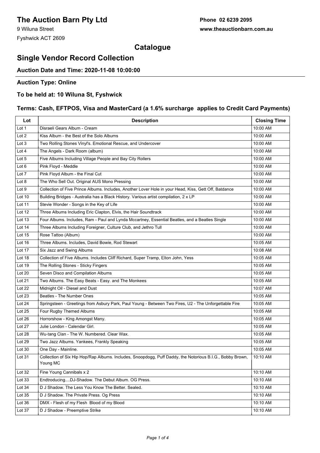 The Auction Barn Pty Ltd Catalogue Single Vendor Record Collection