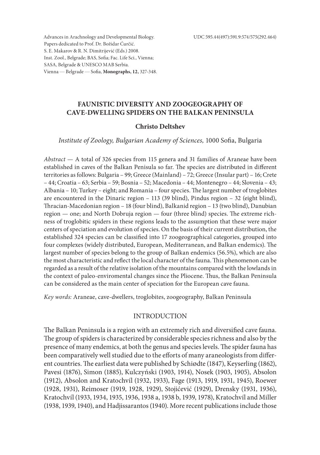 Faunistic Diversity and Zoogeography of Cave