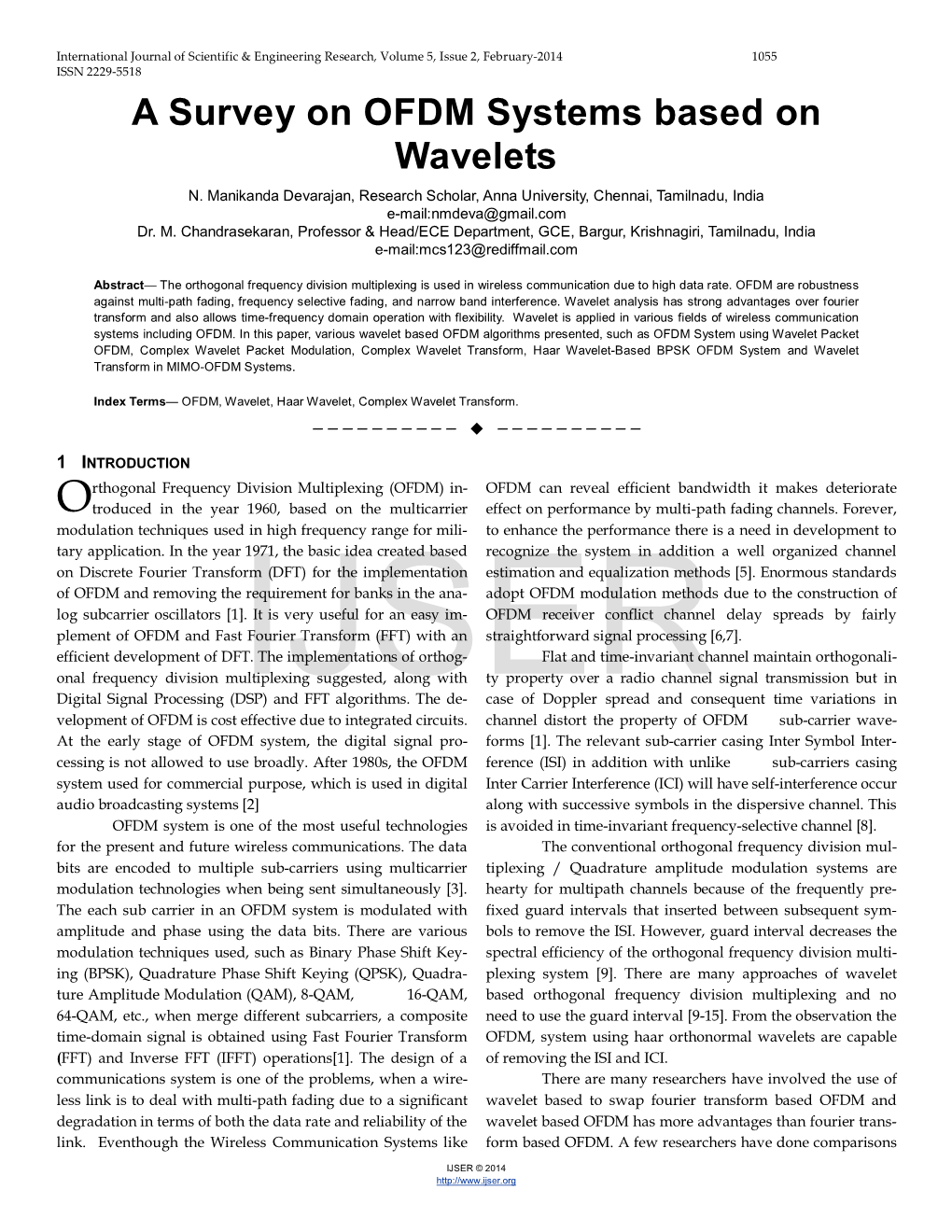 A Survey on OFDM Systems Based on Wavelets N