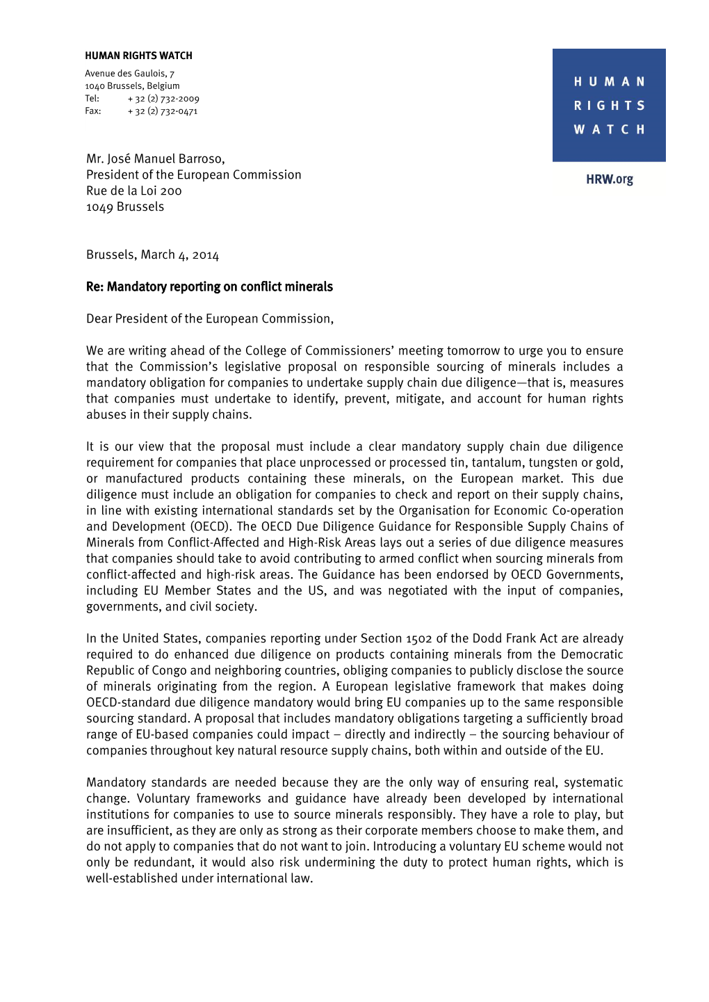 Download HRW Letter to President Barroso