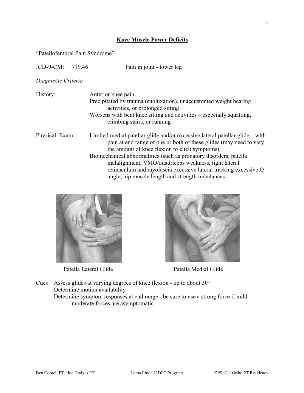 1 Knee Muscle Power Deficits “Patellofemoral Pain Syndrome