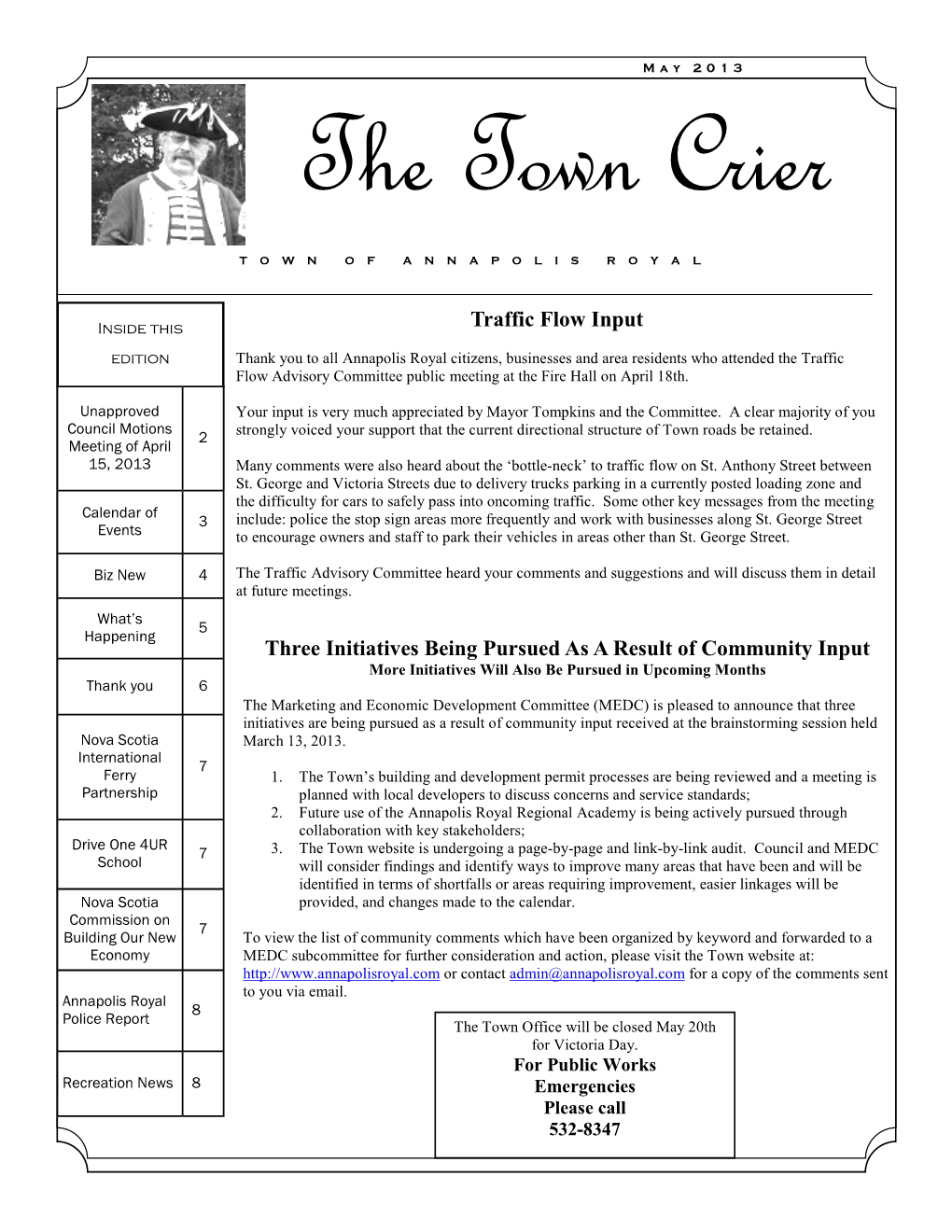 May 2013 Town Crier Newsletter