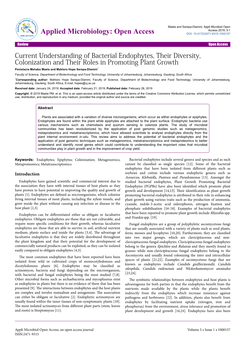 Current Understanding of Bacterial Endophytes, Their Diversity