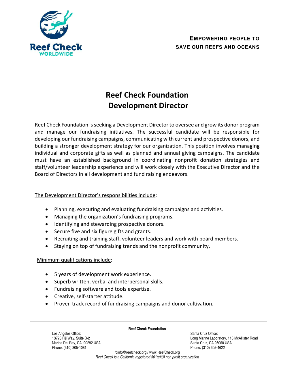 Reef Check Foundation Development Director